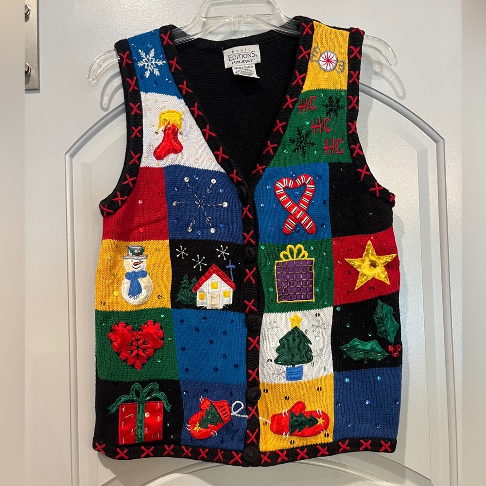 Vintage Basic Editions Holiday Patchwork Sequin S… - image 1